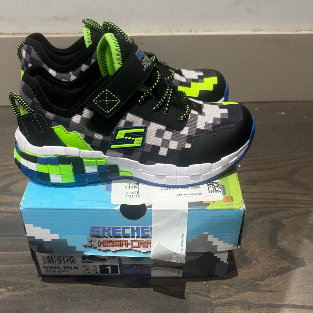 Skechers Kids Mega-Craft Black and Neon Green Sneakers